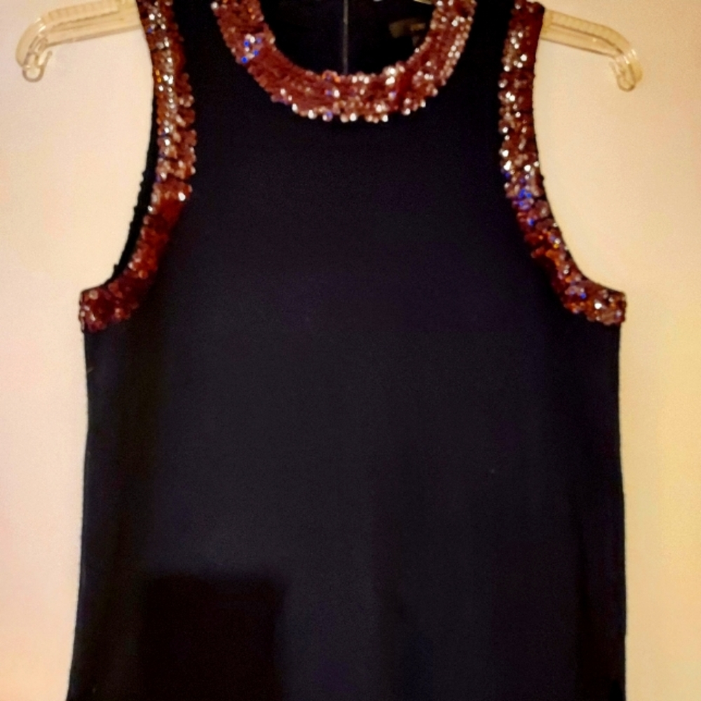 J Crew Sequin Womens Small Tank Top Black Sparkly Sleeveless Merino Wool Holiday